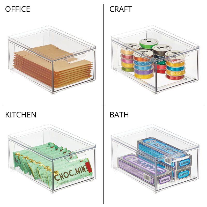 mDesign Plastic Stacking Closet Storage Organizer Bin with Drawer