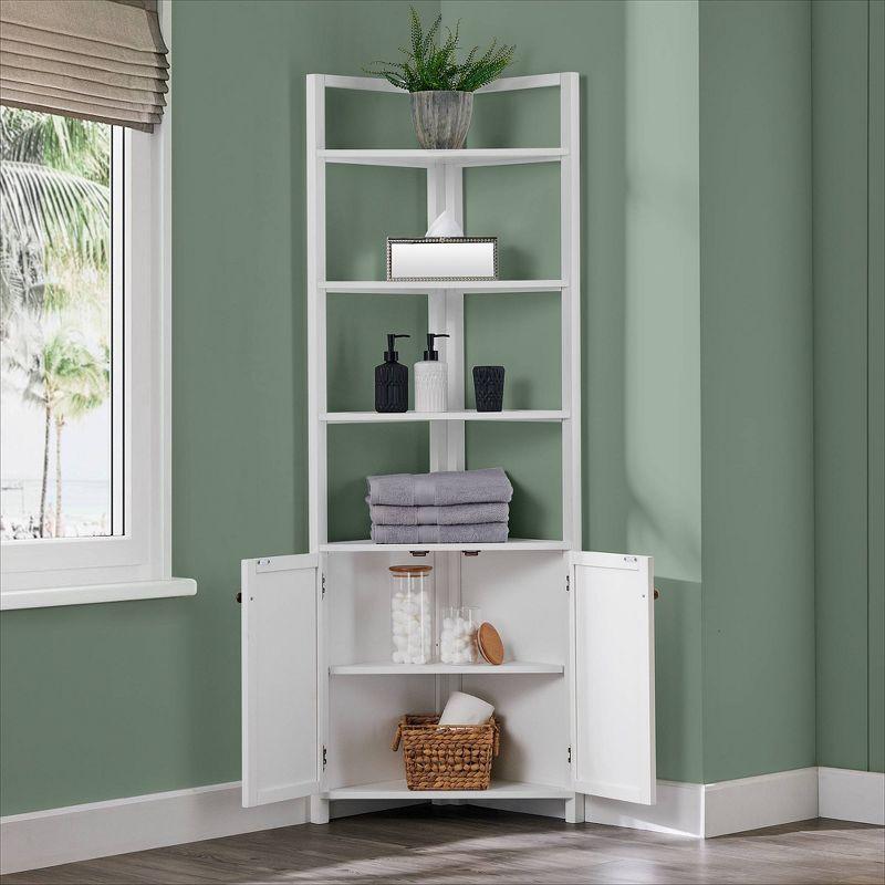 White Corner Storage Cabinet with Adjustable Shelving