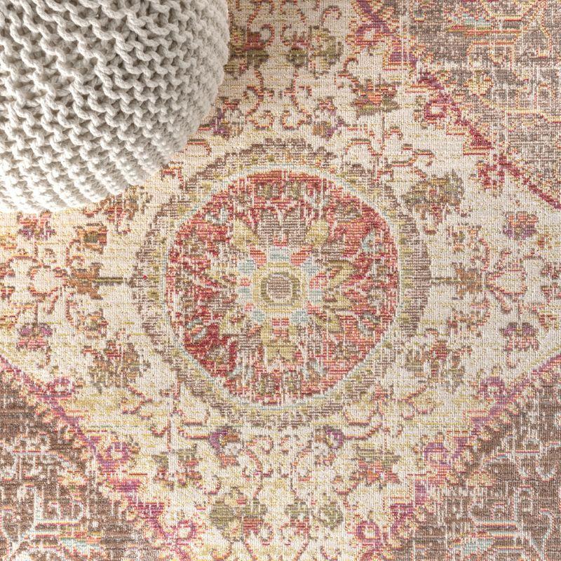 8'x10' Petras Modern Ornate Medallion Area Rug, Brown/Pink - JONATHAN Y