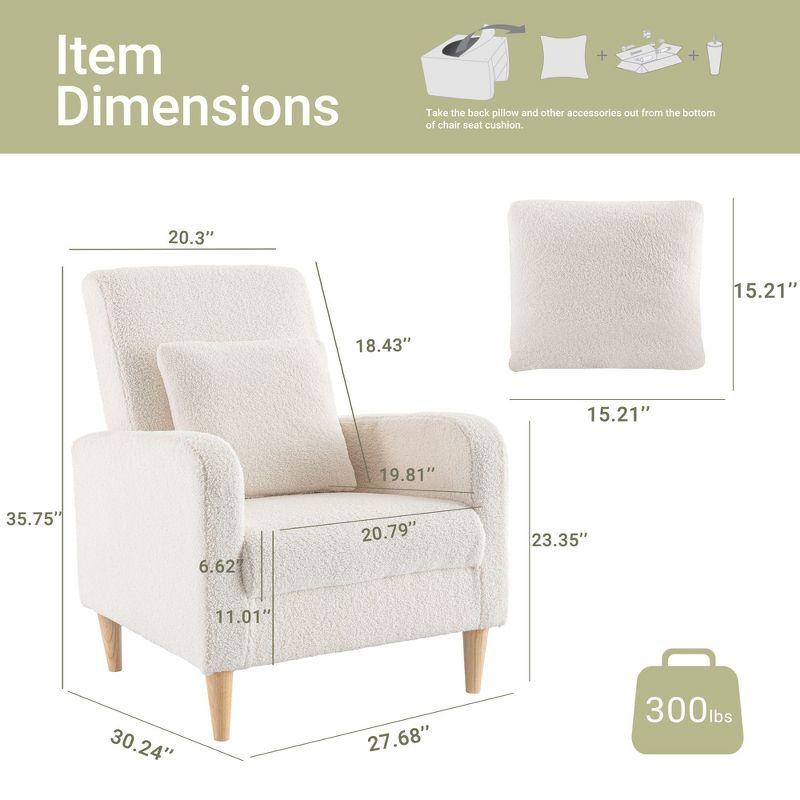 Ora Maison Modern Fabric Armchair with Cushion, Upholstered Side Chair for Living Room, Solo Sofa Chair with Wood Support,Beige