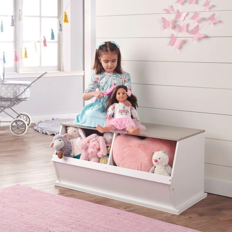 Badger Basket Two Bin Stackable Storage Cubby - White/Gray Woodgrain (White)