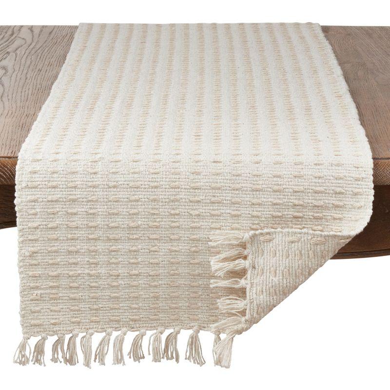 Natural Cotton Dashed Woven Table Runner with Tassels