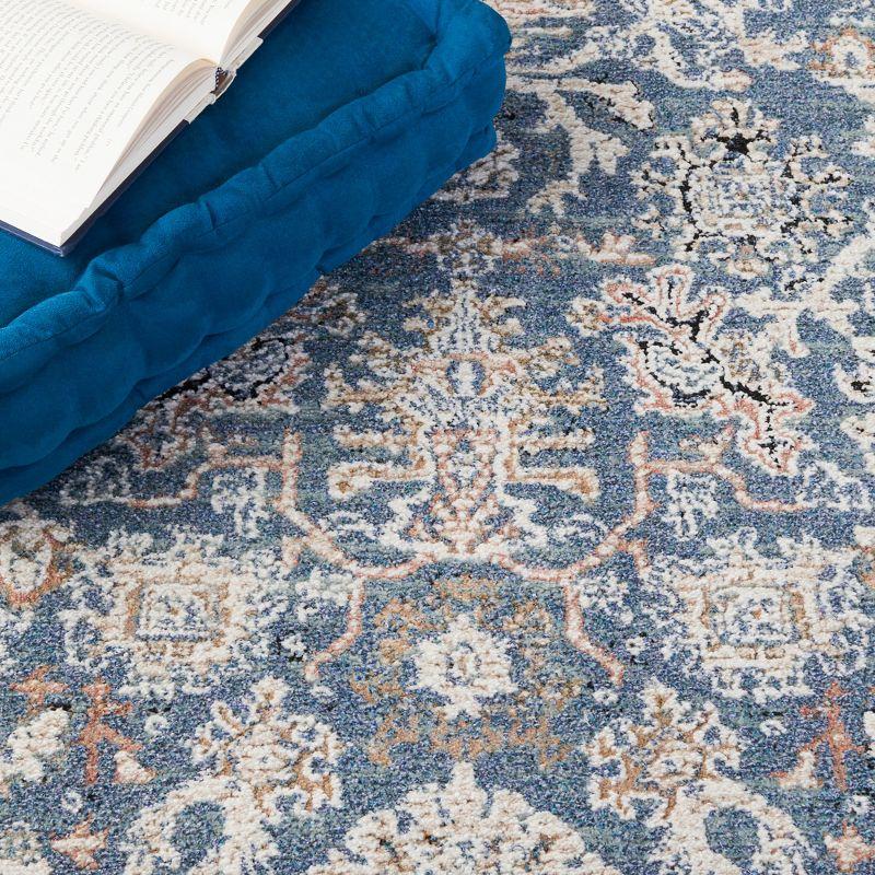 Navy and Ivory Synthetic Hand-Knotted Area Rug