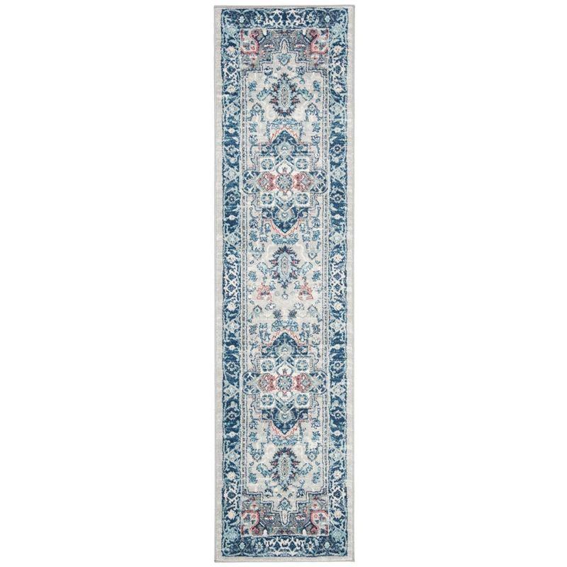 Blue and White Braided Synthetic Runner Rug