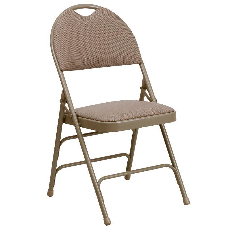 Flash Furniture 2 Pack HERCULES Series Ultra-Premium Triple Braced Beige Fabric Metal Folding Chair with Easy-Carry Handle