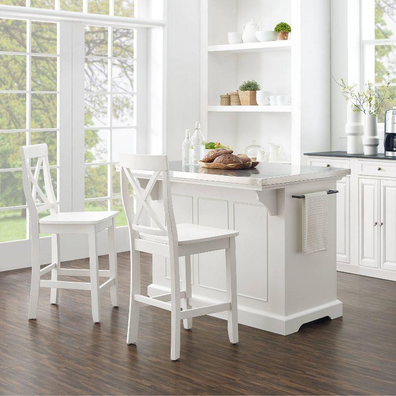 Julia Stainless Steel Top Island with 2 X-Back Stools - Crosley