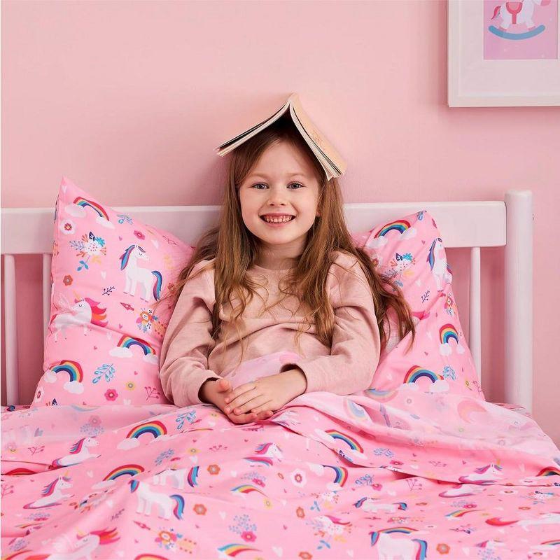 Pink Unicorn Print Microfiber Twin Sheet Set