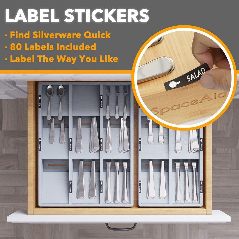 SpaceAid Bamboo Silverware Drawer Organizer with Labels (grey, 6 Slots)