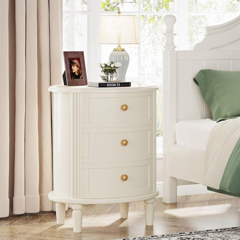 Tribesigns Wooden Farmhouse 3 Drawers Nightstand, Off-White, 1PC