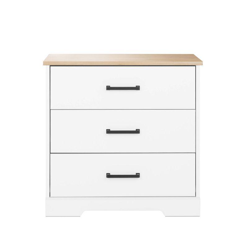 White and Oak 3-Drawer Farmhouse Nightstand