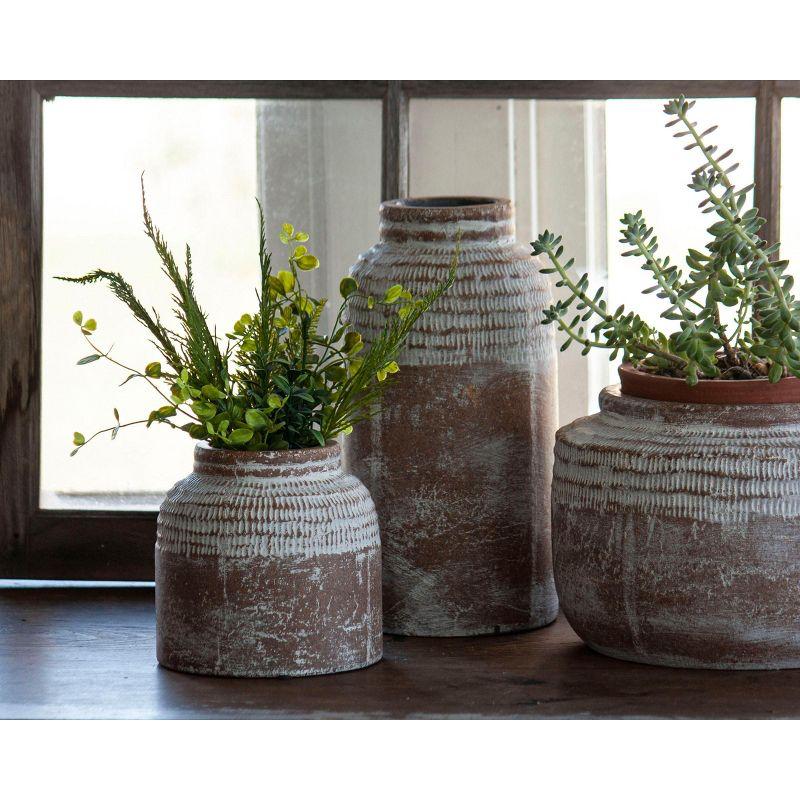 Antique Brown Glazed Terracotta Planter Pot with Whitewashed Finish - Foreside Home & Garden