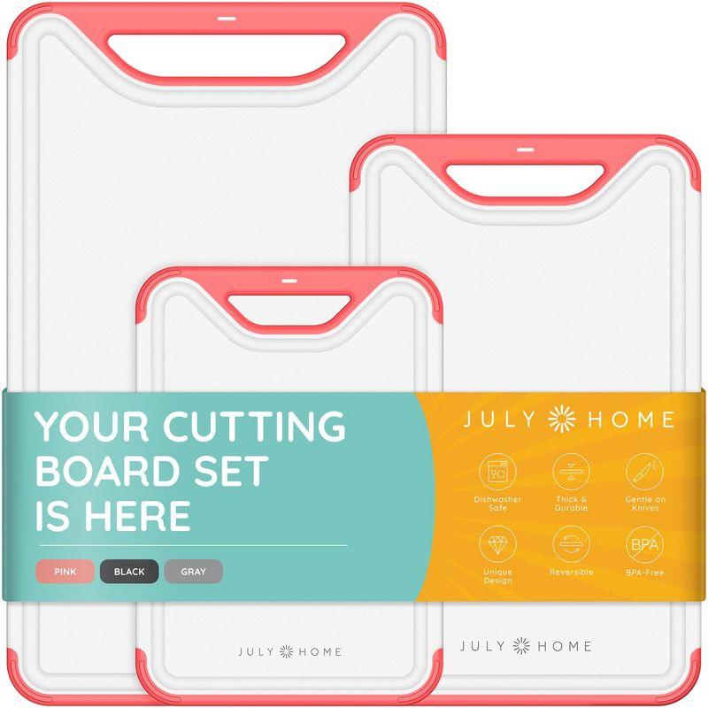 Pink and White Plastic Cutting Board Set with Juice Grooves