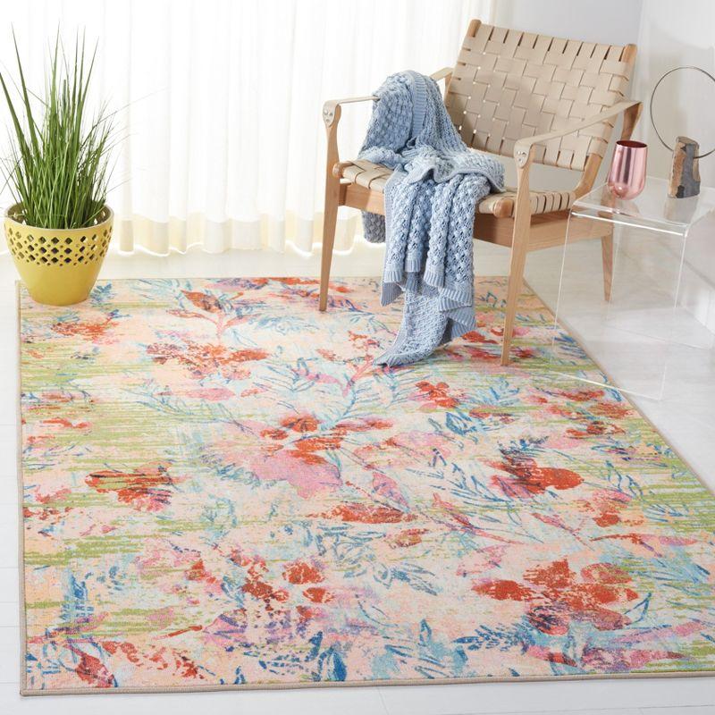 Blue and Blush Pink Abstract Floral 9' x 12' Area Rug