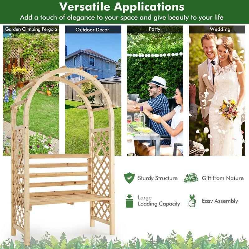 Costway Wooden Garden Bench Arch Pergola Outdoor Arbor w/backrest Patio Trellis Pergola