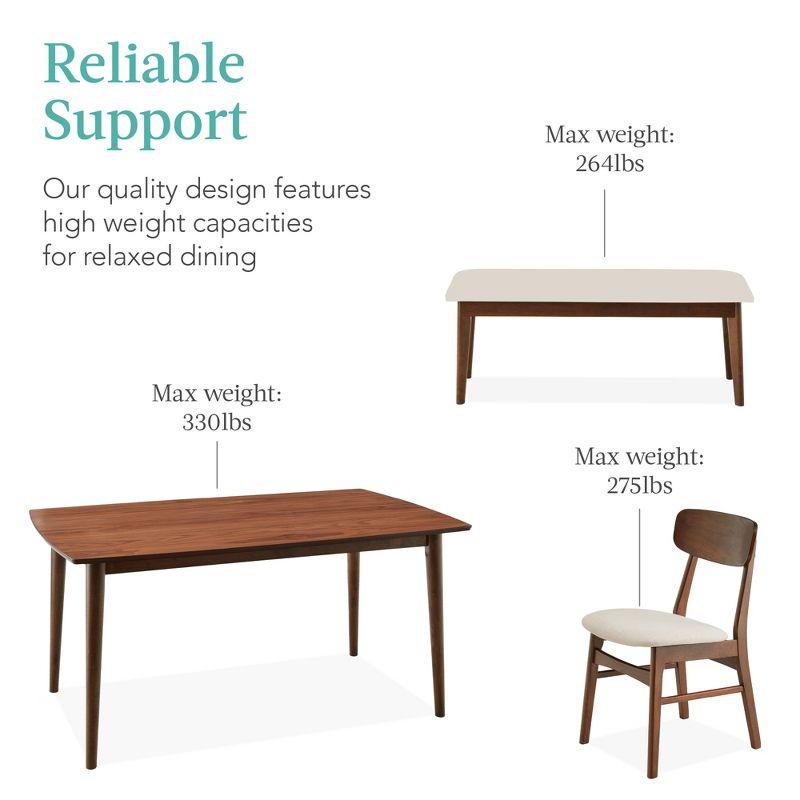 Best Choice Products 6-Piece Mid-Century Modern Upholstered Wooden Dining Set w/ 4 Chairs, Bench - Walnut/Cream