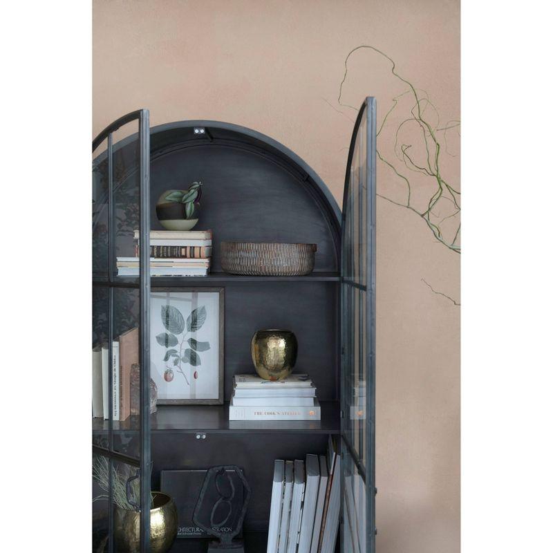 Storied Home Arched 76" Tall Decorative Storage Cabinet Black: Iron Frame, Glass Surface, Fixed Shelves