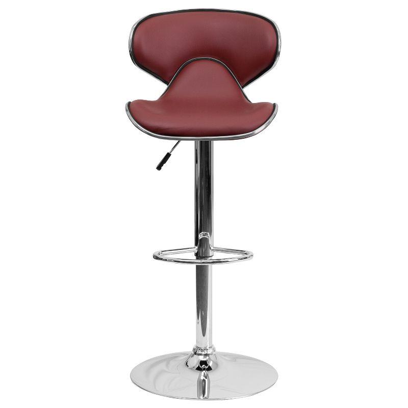 Ergonomic Burgundy Vinyl Adjustable Swivel Barstool with Chrome Base