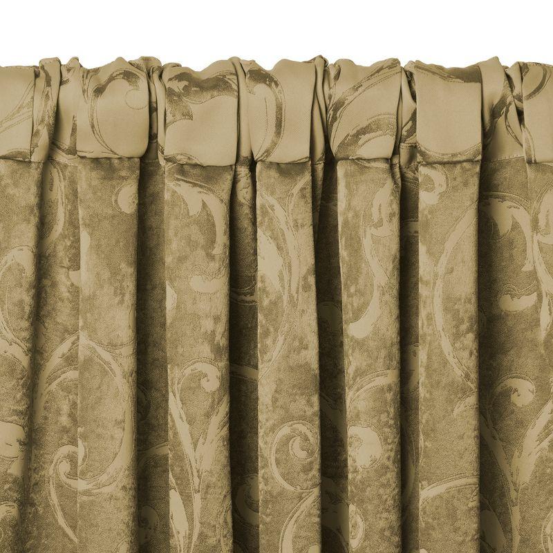 Mia Jacquard Scroll Blackout Window Curtain Panel - 52" x 95" - Gold - Elrene Home Fashions