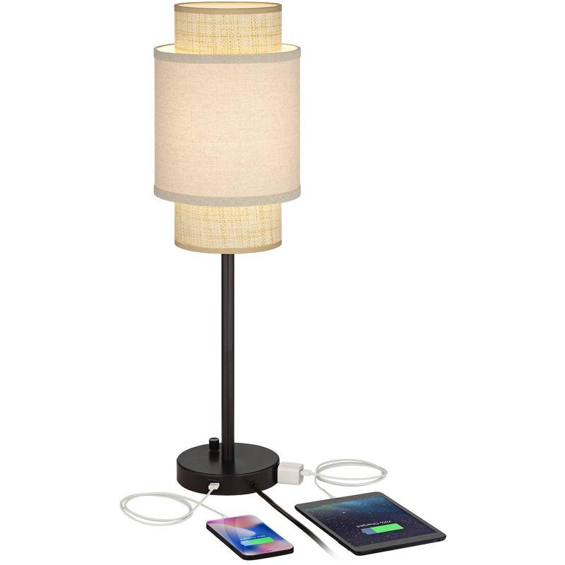 360 Lighting Tull 27" Tall Modern Table Lamps Set of 2 USB Port AC Power Outlet Black Brown Metal Living Room Charging Bedroom Tan Tiered Shade