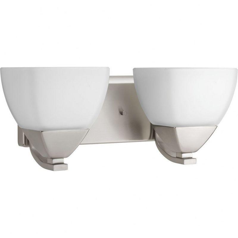 Progress Lighting, Appeal Collection, 2-Light Bath Vanity, Brushed Nickel, Etched White Glass Shade