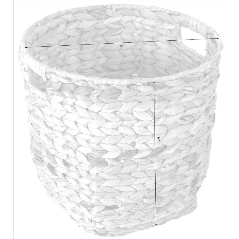 Large Round Water Hyacinth Wicker Basket with Handles - Handwoven Trash Bin for Bedroom, Bathroom, Home Office, Kitchen or Any Room in the House