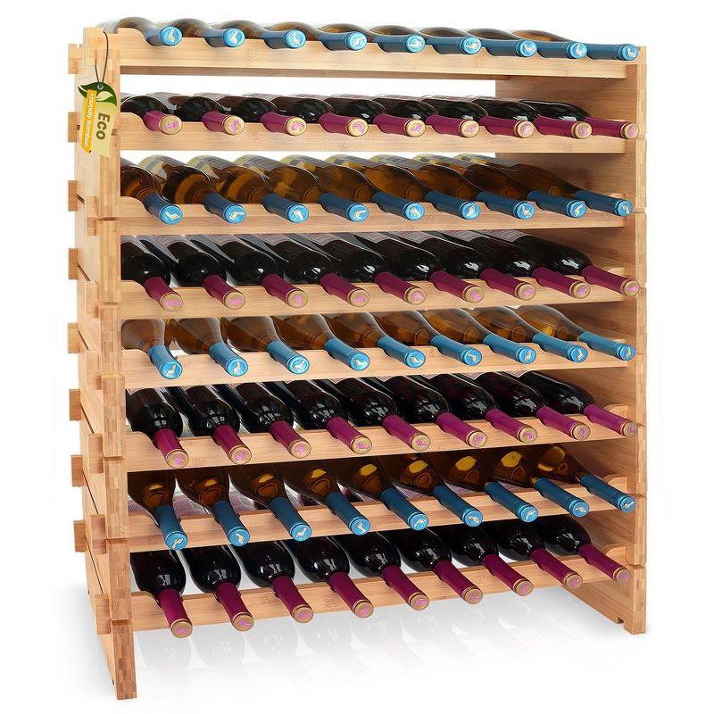 SereneLife 72 Bottle Stackable Bottle Rack, Brown