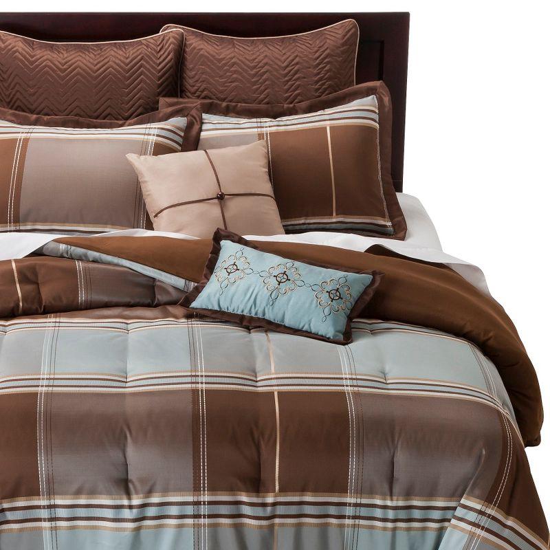 King Brown and Blue Reversible Microfiber Bedspread Set