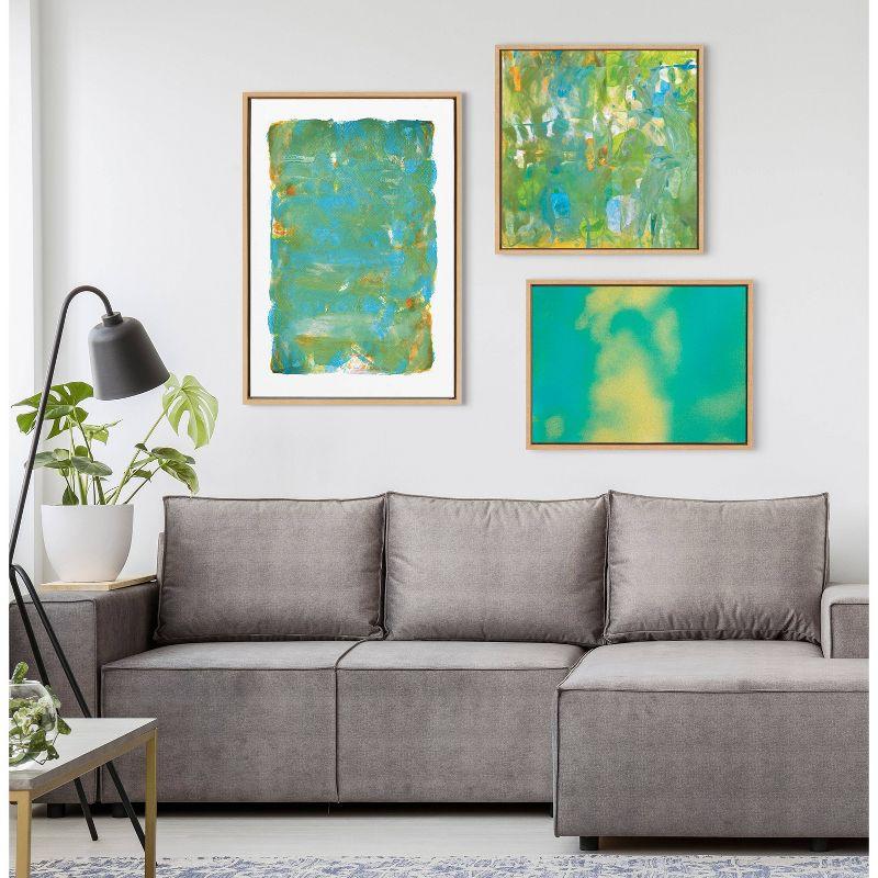 22" x 22" Colorful Abstract Canvas Art in Natural Frame