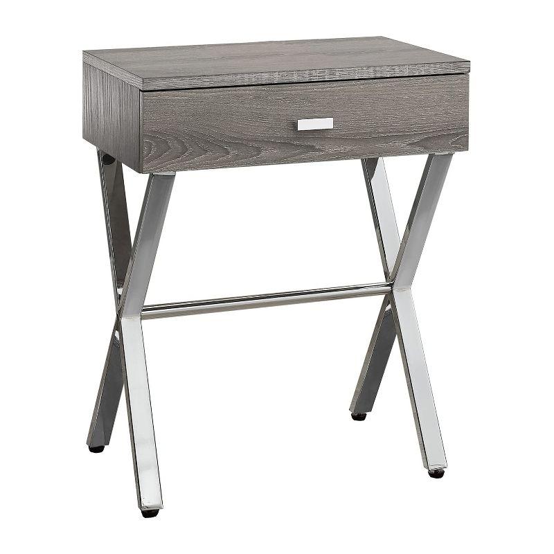 Gray Wood and Chrome X-Base Side Table with Drawer