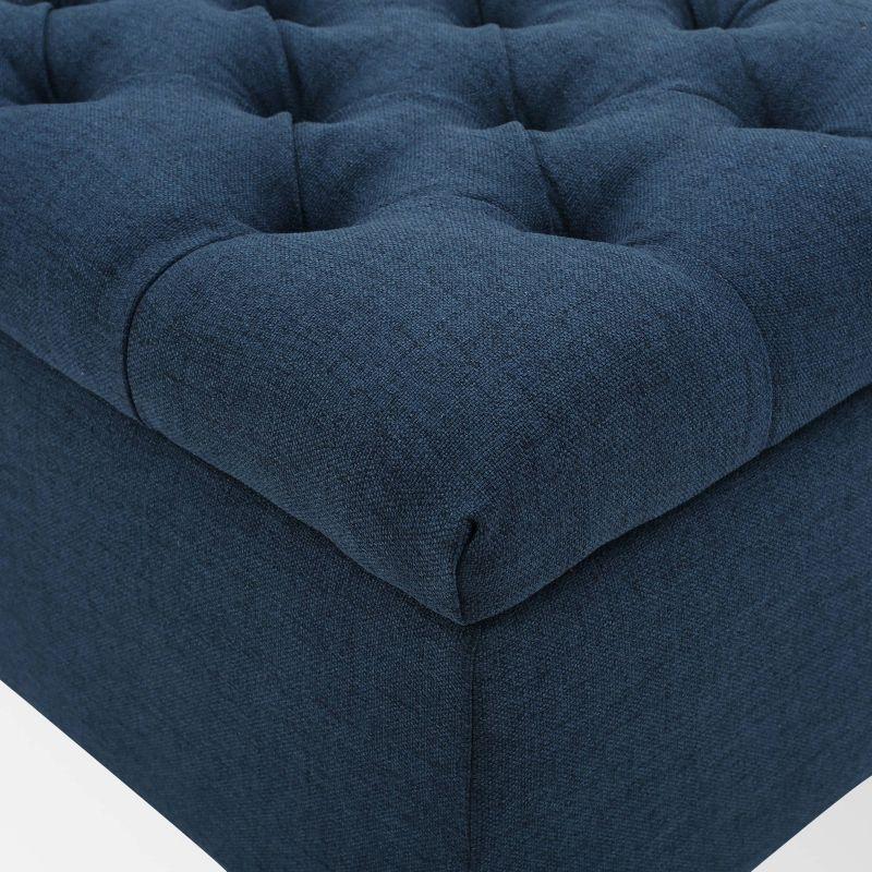 Ottilie Storage Ottoman Dark Blue - Christopher Knight Home: Upholstered Bedroom Seating with Tufted Lid