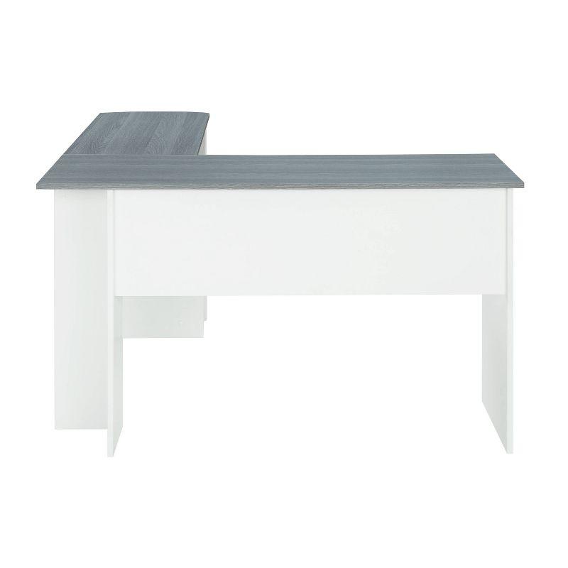 Modern Gray L-Shaped Home Office Desk with Side Storage Shelves