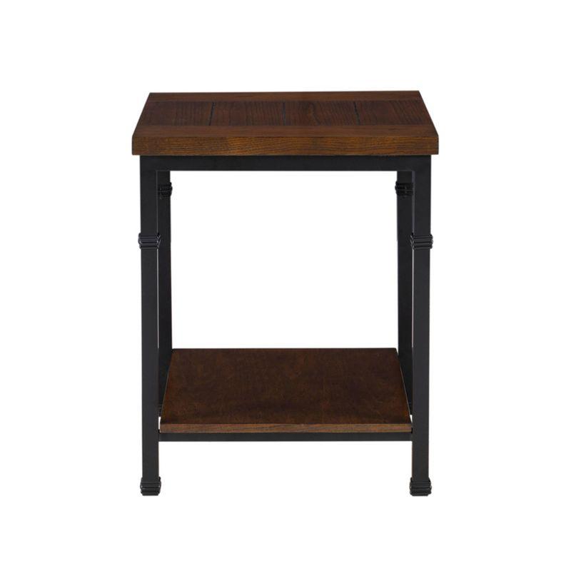 Linon Austin Industrial Style Metal End Table with Shelf Brown/Black: Sturdy Bedside Table, 20" Width