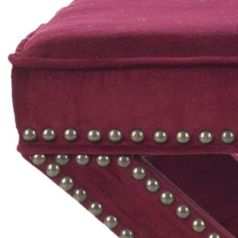 Palmer Ottoman with Brass Nail Heads - Red Velvet - Safavieh