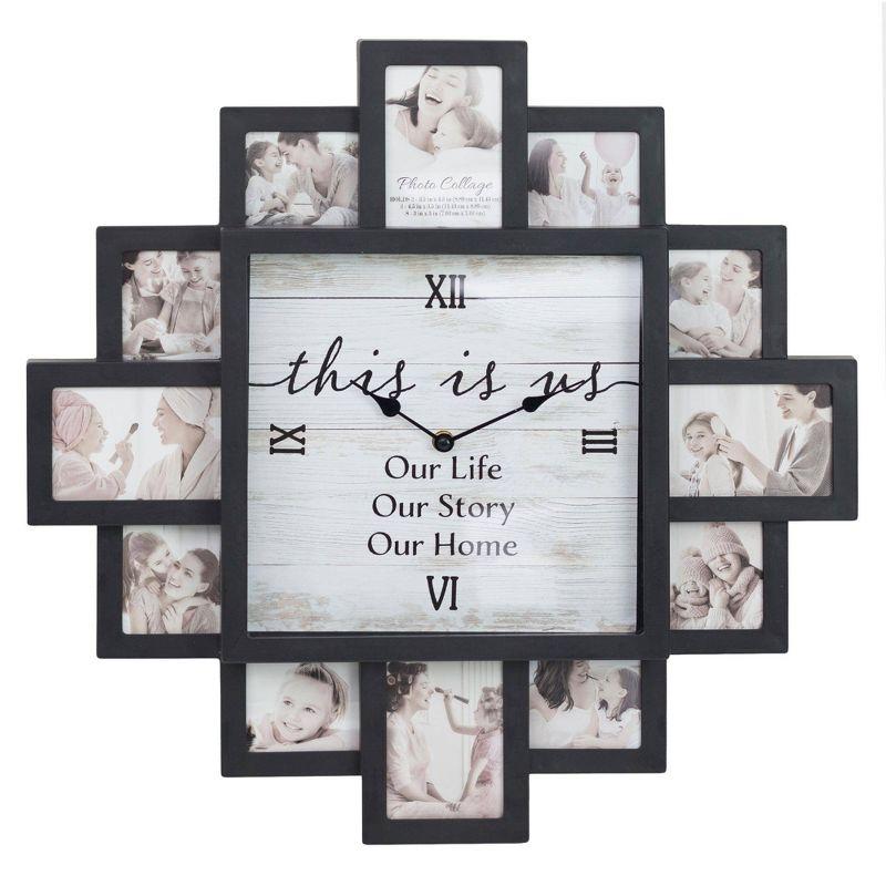 Farmhouse Shabby Chic 'This Is Us' Picture Frame Collage Wall Clock Black - American Art Decor: Memory Keeper, Round Analog Display