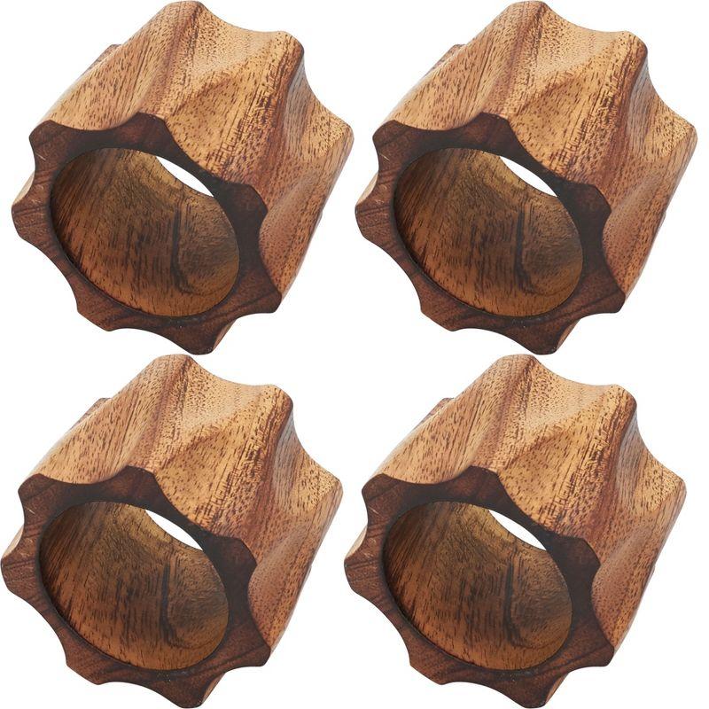 Twisted Design Brown Wood Napkin Rings Set of 4