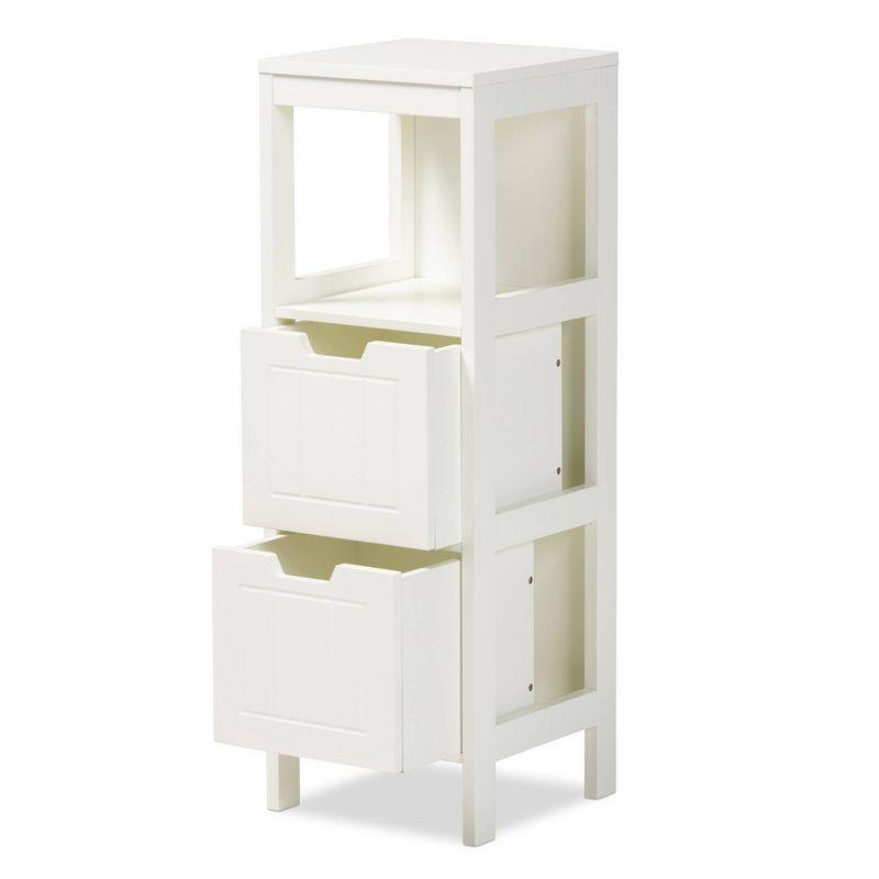 Reuben 2 Drawer Wood Storage Cabinet White - Baxton Studio: Mid-Century Modern Bathroom Floor Organizer with 10 Shelves