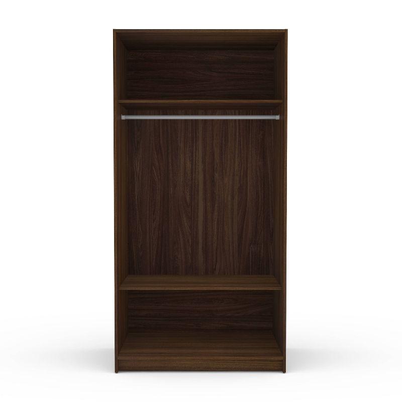 Denmark 2 Sliding Doors Clothing Armoire Dark Brown -Polifurniture: Modern Storage Wardrobe with Fixed Shelves, Aluminum Hardware