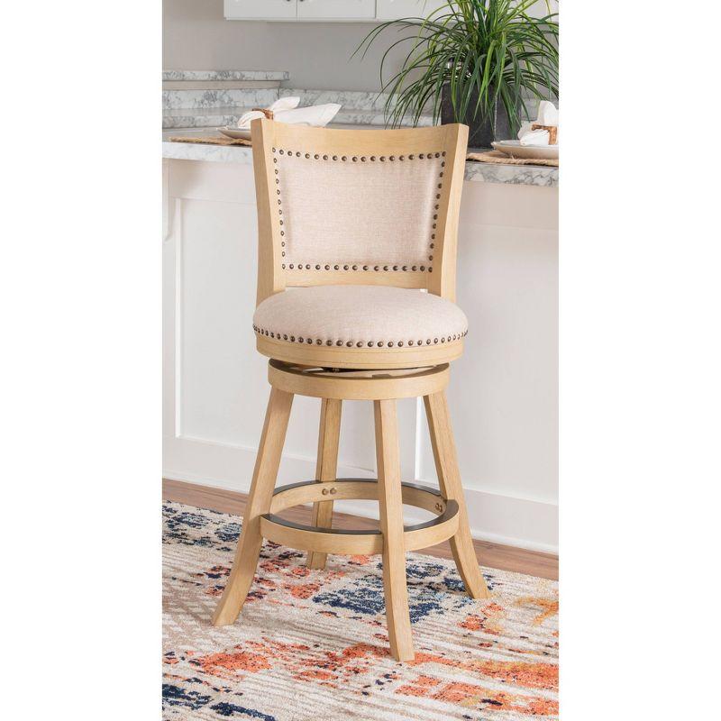 Tift Buff Nailhead Swivel Counter Height Barstool Gray - Linon: Solid Wood, Beige Linen Upholstery
