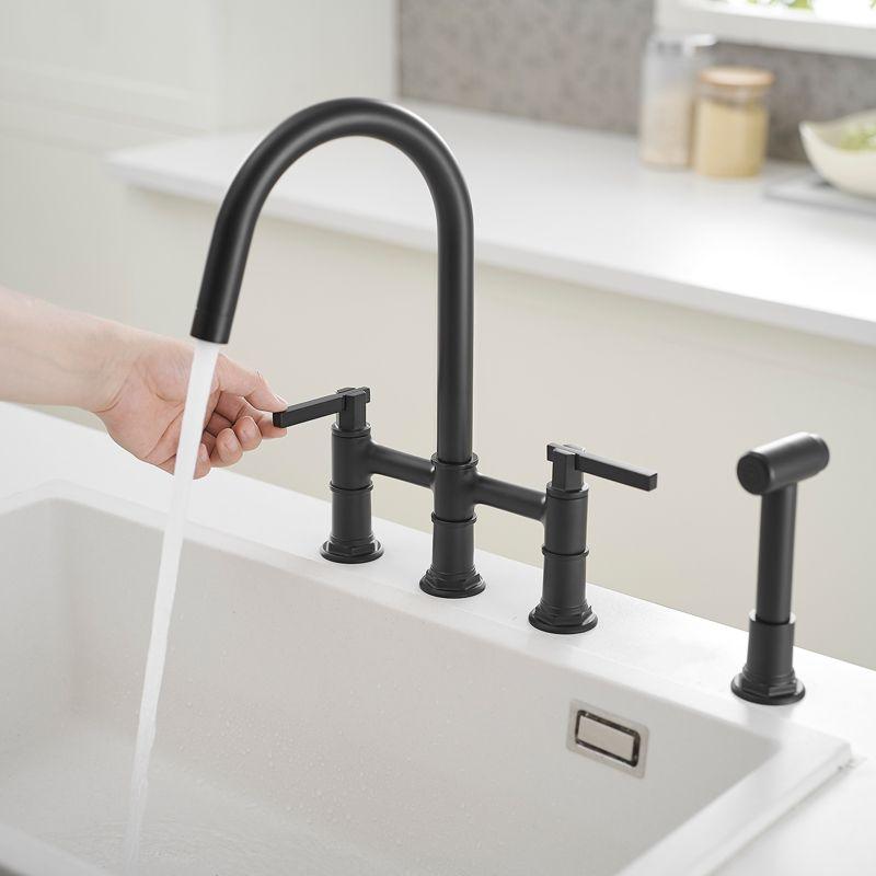 Modern Double Handle 4 Holes Deck Mount Bridge Kitchen Faucet With  Sink Faucet 360 Swivel Spout