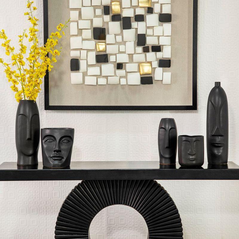 Sagebrook Home 14" Ceramic Face Vase - Ceramic Table Decor, Rustic Decorative Centerpiece For Home, Wedding, Office Decor - Black Vase Decor