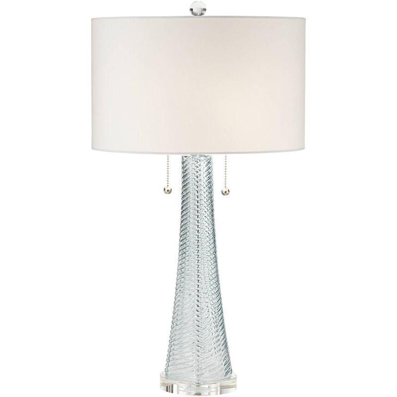 Possini Euro Design Miriam Modern Table Lamp 28 1/2" Tall Light Aqua Blue Textured Glass White Drum Shade for Bedroom Living Room Bedside Nightstand