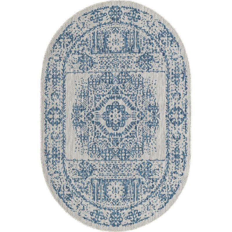 Unique Loom 5' 3 x 8' 0 Oval Indoor/Outdoor Traditional Blue Area Rug