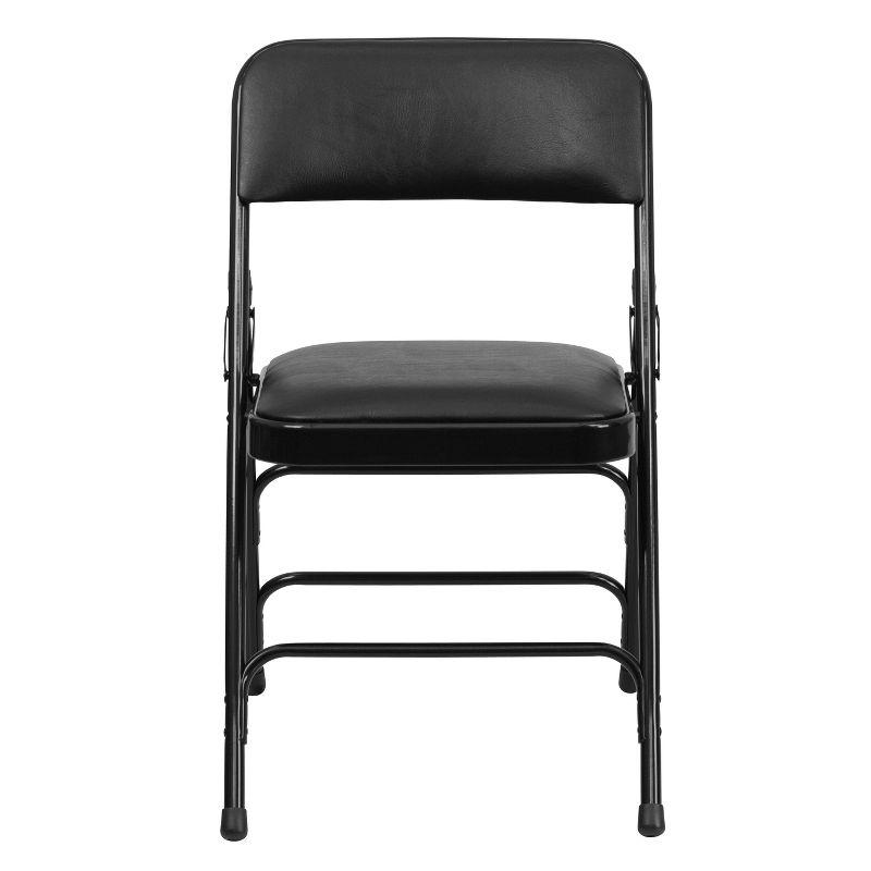 Black Metal Folding Chairs with Padded Vinyl Seats, Set of 2