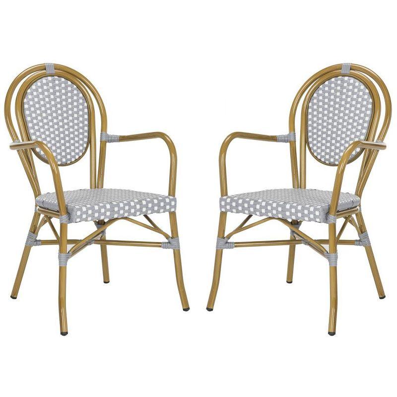 Côte d'Azur Inspired Grey & White Rattan Bistro Arm Chair