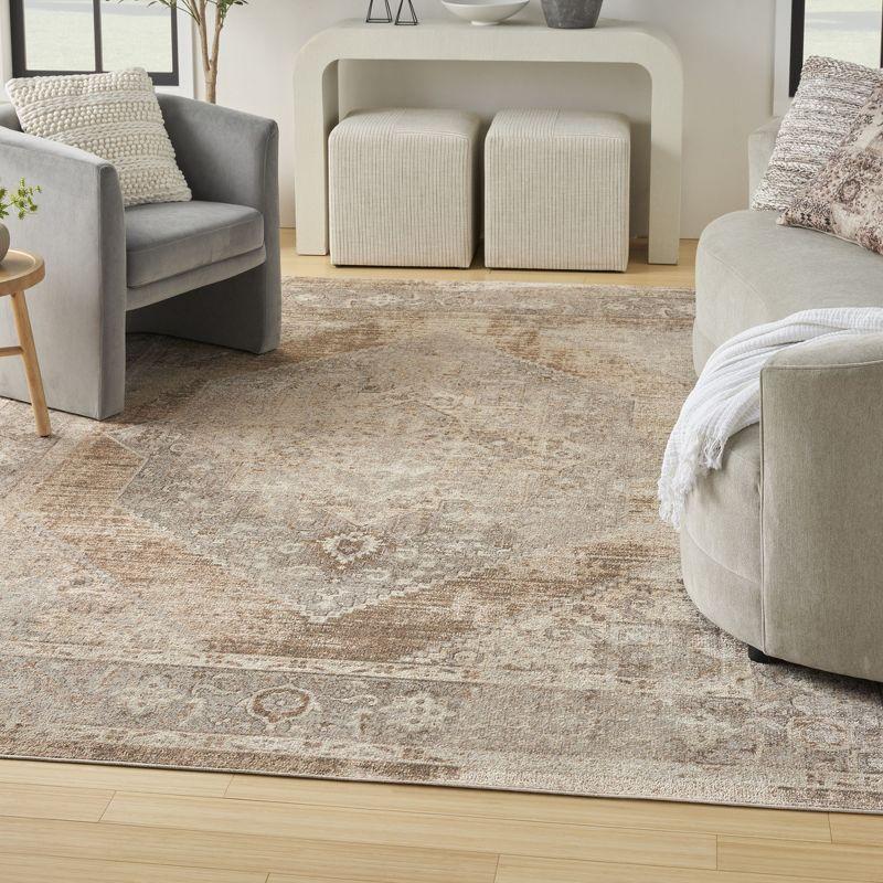 Astra Oriental Machine Washable Power Loom Polyester Area Rug in Beige