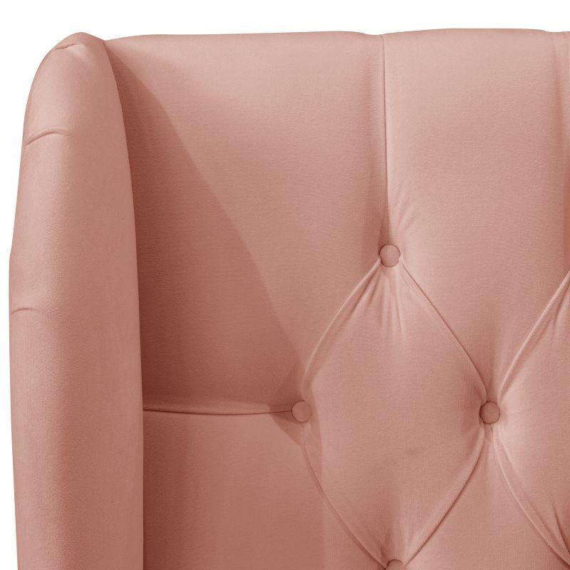 Skyline Furniture Queen Tufted Wingback Bed Blush Velvet: Contemporary Padded Headboard, Durable Pine & Metal Frame