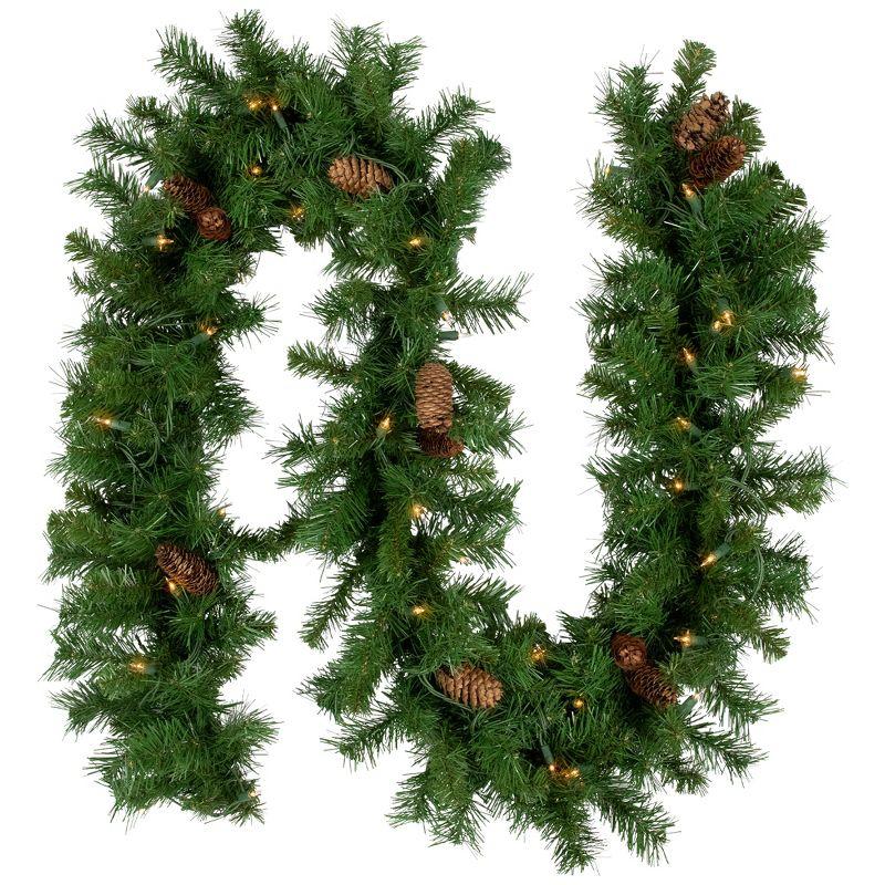 9' Pre-Lit Pine Cone Artificial Christmas Garland with Clear Lights