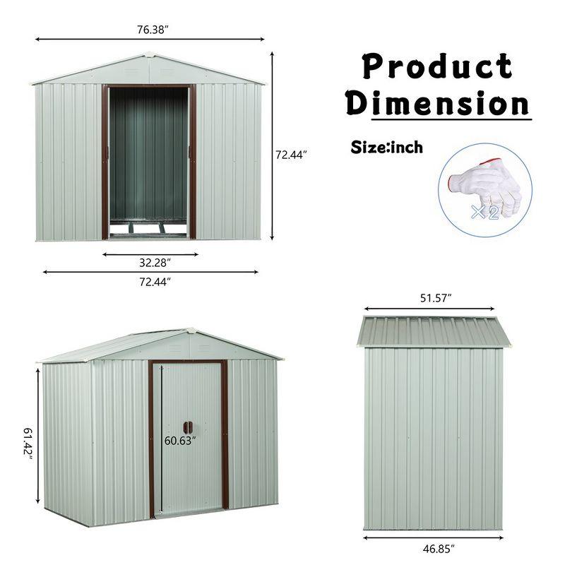 6ft x 5ft White Metal Storage Shed with Windows and Sliding Doors