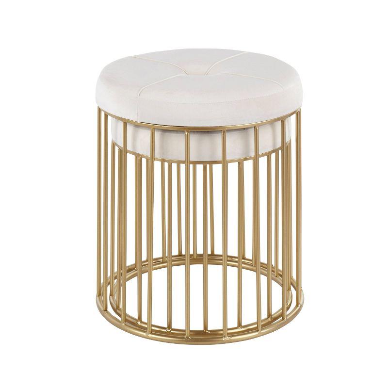 Canary Contemporary Nesting Ottomans Gold/Cream - LumiSource: Gold-Tone Metal, Velvet, No Assembly Required