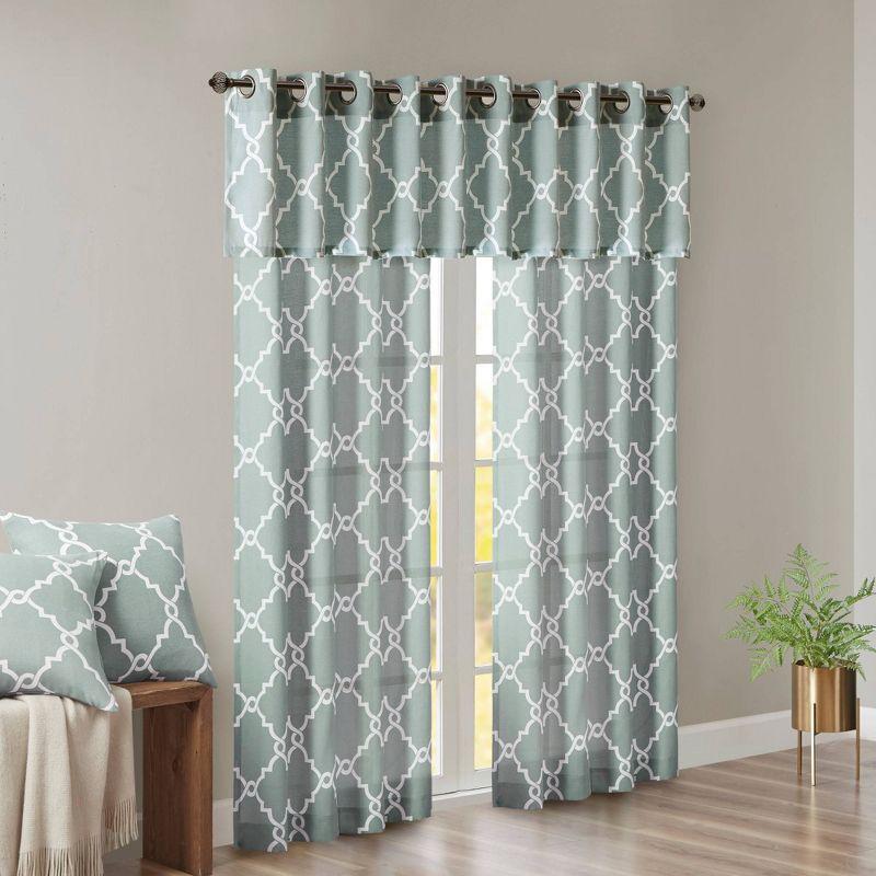 Fretwork Print Grommet Top Window Curtain Panel